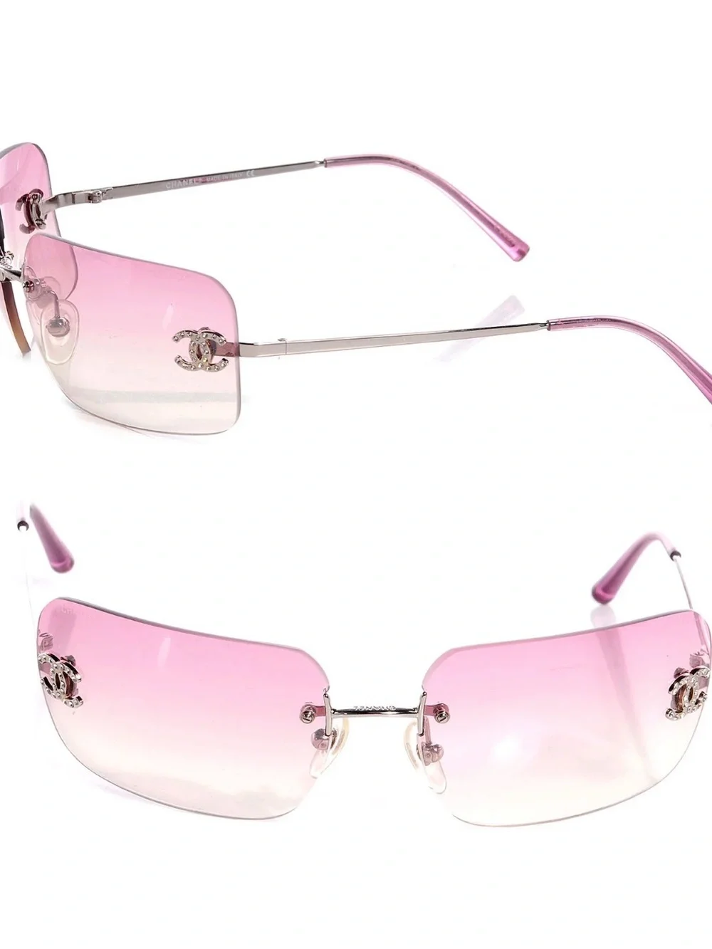CHANEL 4017-D SWAROVSKI CC LOGO PINK SUNGLASSES / Vintage Early 2000/Full Set
